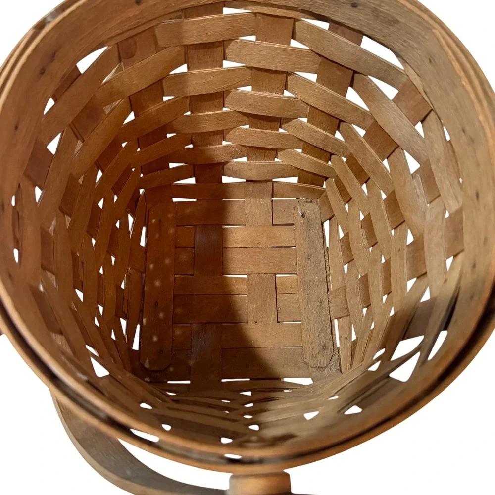 Longaberger Handwoven Basket Round Top Square Base Brown Wood USA Cottage core